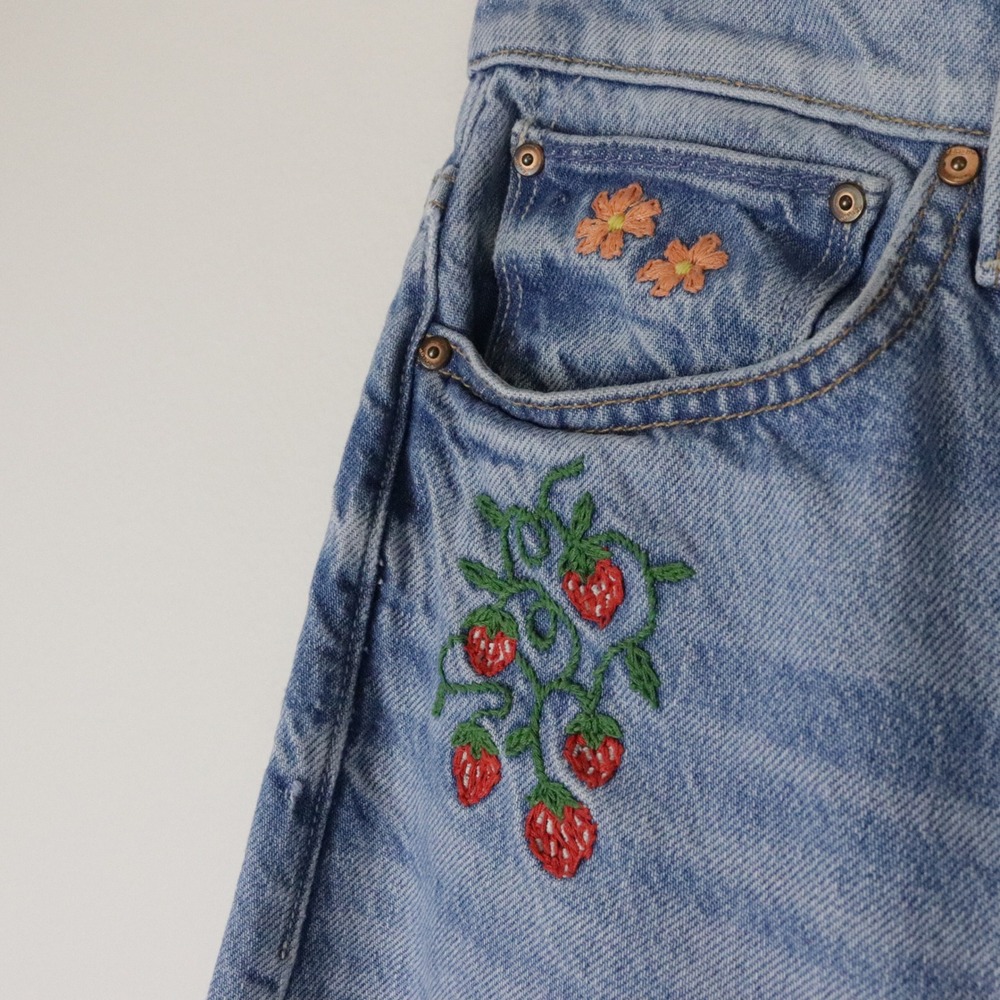 Mother Superior The Dodger Ankle Jeans 28 Romaine Calm Strawberry Embroidered - Picture 5 of 12